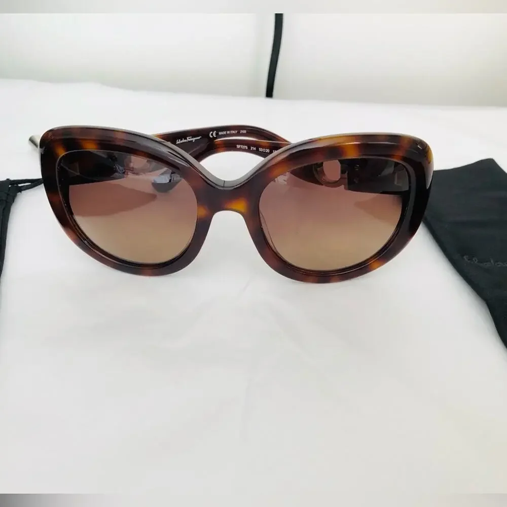 Salvatore Ferragamo Tortoise & Gold Sunglasses Case Dust Bag & Cloth Retail $475